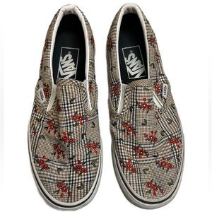 Vans Glen Plaid Slip On Sneakers Embroidered Flowers Sz 7 Skate Boho Floral